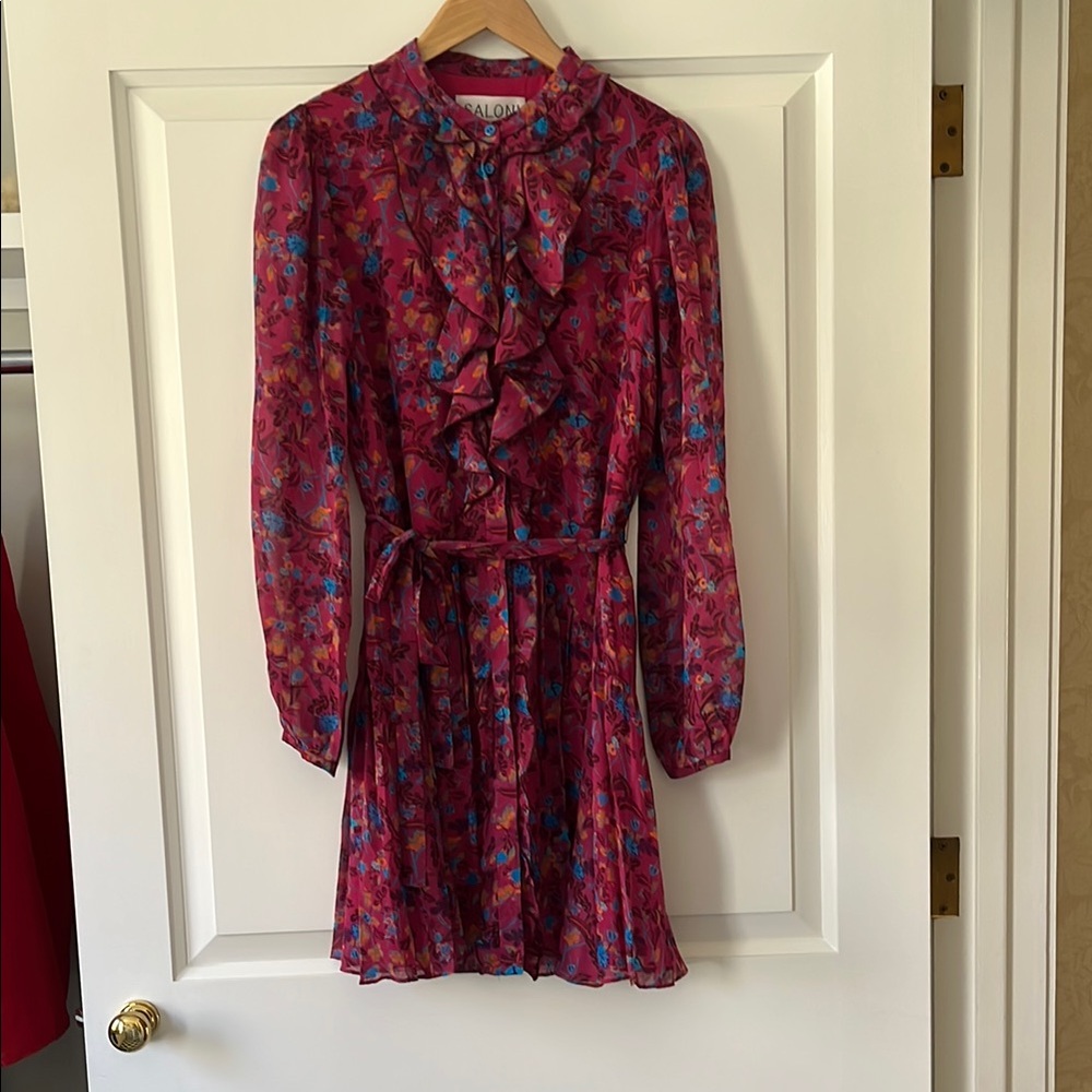 Saloni Floral Ruffle Dress - Pink and Blue